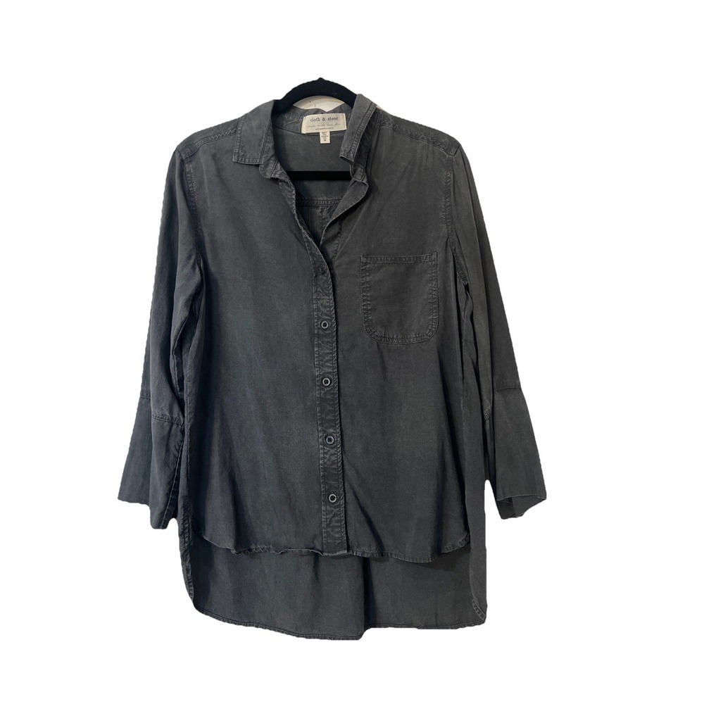 Cloth & Stone by Anthropologie Gray Shirt Women's‎ M High Low Black